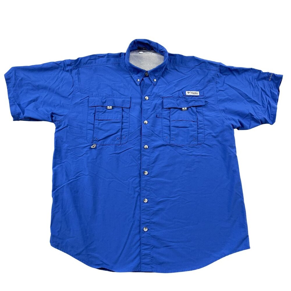 Columbia Button Down Shirt Mens Large Blue Bahama Omni-Shade PFG Fishing